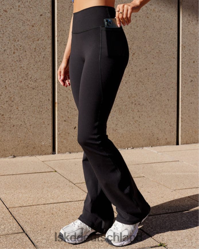 Frauen LSKD Alltags-Leggings mit ausgestelltem Schnitt und Taschen – Schwarz Bekleidung VD2NLV659