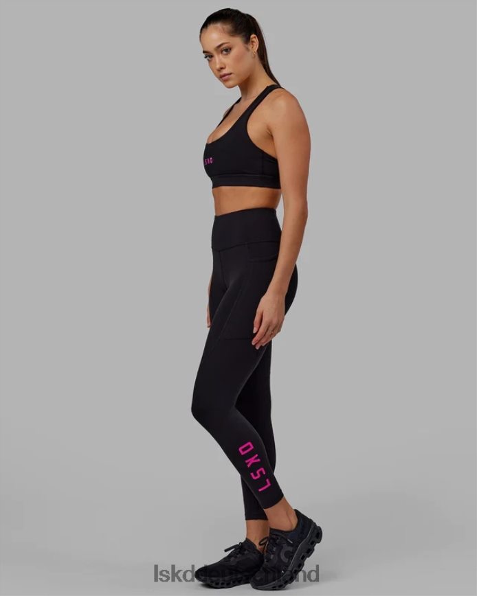 Frauen LSKD Rep-Leggings in voller Länge – Schwarz-Neonmagenta Bekleidung VD2NLV614