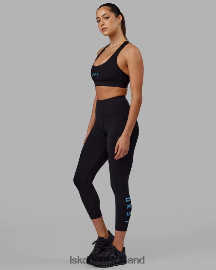 Frauen LSKD Rips-Leggings in 7/8-Länge – Schwarz-Azurblau Bekleidung VD2NLV592