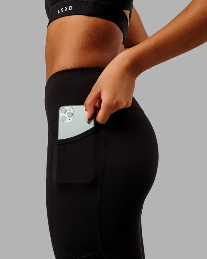 Frauen LSKD Rips-Leggings in 7/8-Länge – Schwarz-Schwarz Bekleidung VD2NLV539