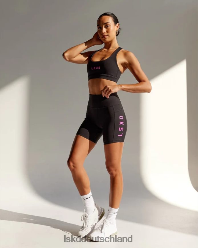 Frauen LSKD Mittellange Rep-Shorts – Schwarz-Neon-Magenta Bekleidung VD2NLV625