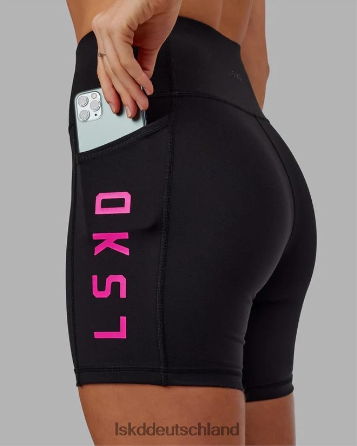 Frauen LSKD Mittellange Rep-Shorts – Schwarz-Neon-Magenta Bekleidung VD2NLV625