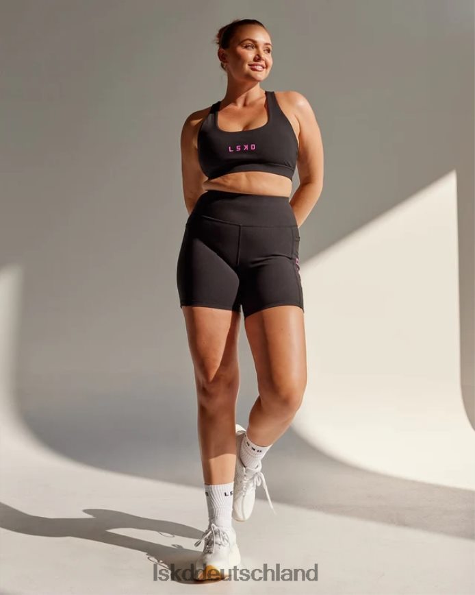 Frauen LSKD Mittellange Rep-Shorts – Schwarz-Neon-Magenta Bekleidung VD2NLV625