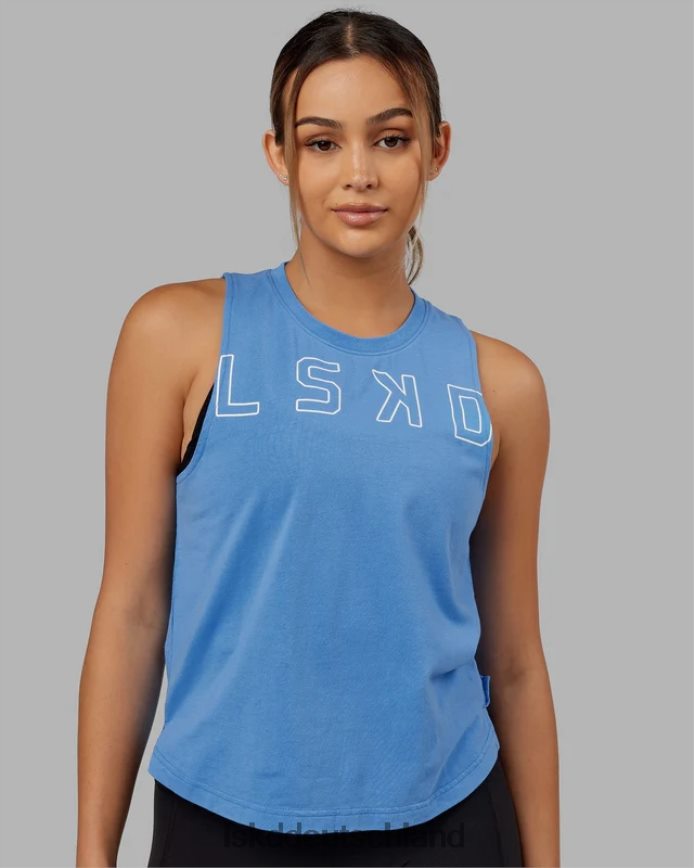 Frauen LSKD Erweitern Sie das Flxcotton-Tanktop - Azurblau-Weiß Bekleidung VD2NLV159