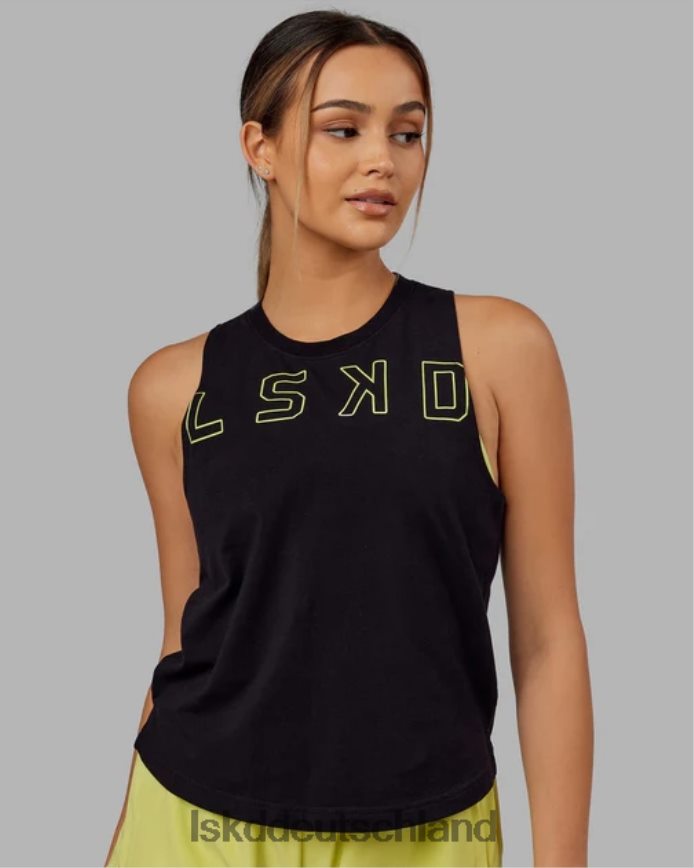 Frauen LSKD Erweitern Sie das Flxcotton-Tanktop - Schwarz-Zitrusgrün Bekleidung VD2NLV166