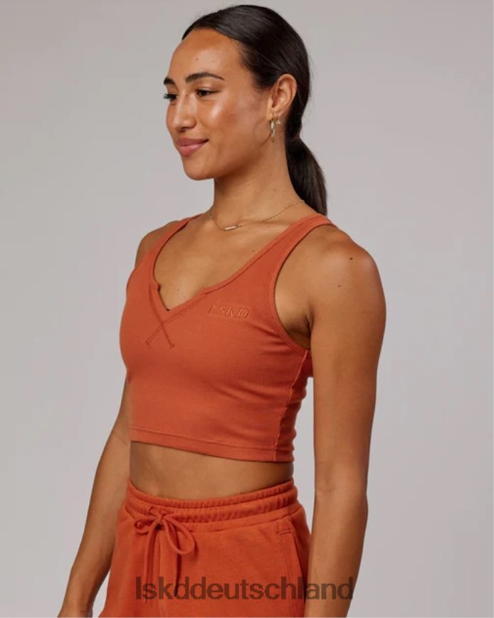 Frauen LSKD Feldgeripptes Tanktop mit V-Ausschnitt – Kastanienbraun Bekleidung VD2NLV191