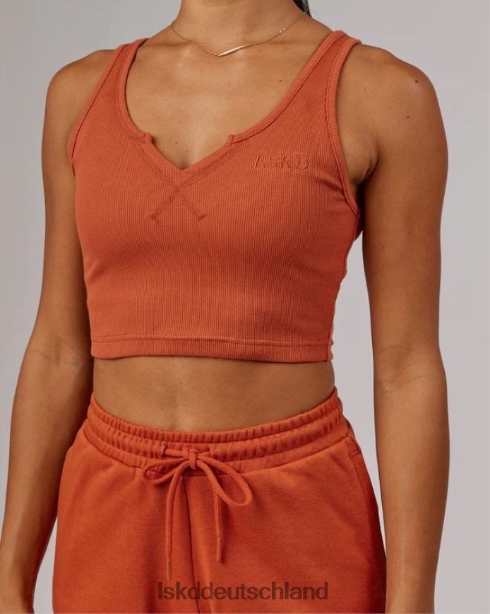 Frauen LSKD Feldgeripptes Tanktop mit V-Ausschnitt – Kastanienbraun Bekleidung VD2NLV191
