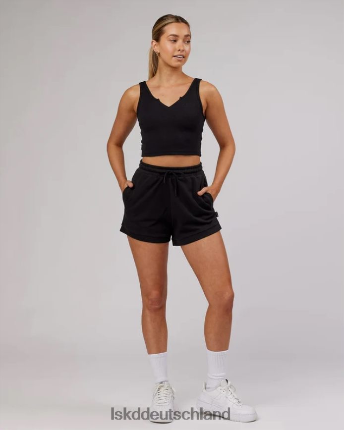Frauen LSKD Feldgeripptes Tanktop mit V-Ausschnitt – Schwarz Bekleidung VD2NLV192