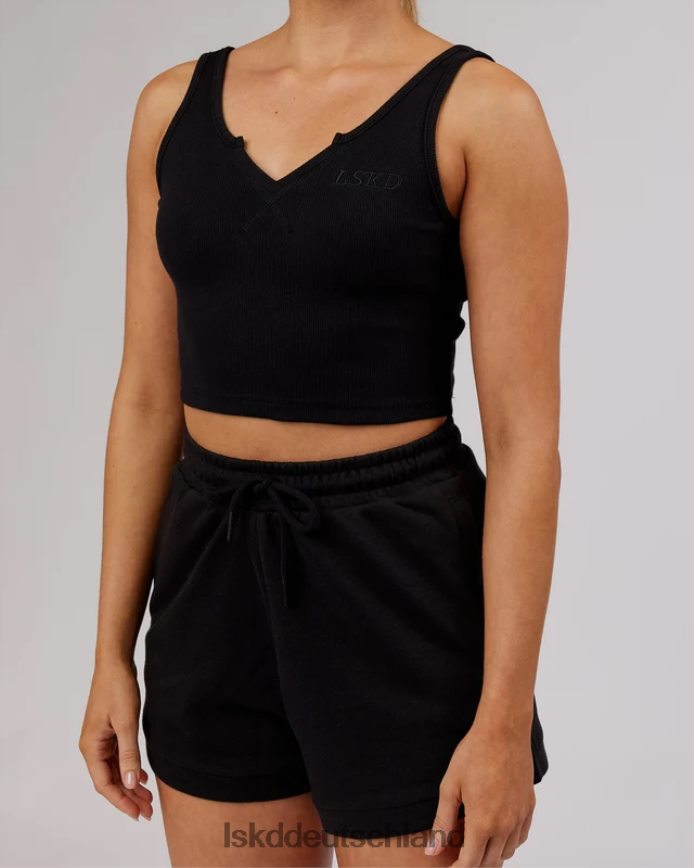 Frauen LSKD Feldgeripptes Tanktop mit V-Ausschnitt – Schwarz Bekleidung VD2NLV192