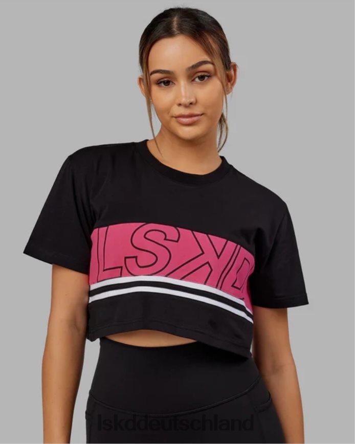 Frauen LSKD Kurzes Line-Up-T-Shirt – Schwarz-Boysenberry Bekleidung VD2NLV292