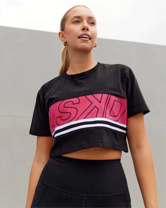 Frauen LSKD Kurzes Line-Up-T-Shirt – Schwarz-Boysenberry Bekleidung VD2NLV292