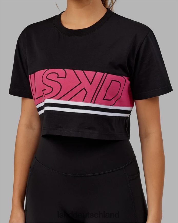 Frauen LSKD Kurzes Line-Up-T-Shirt – Schwarz-Boysenberry Bekleidung VD2NLV292