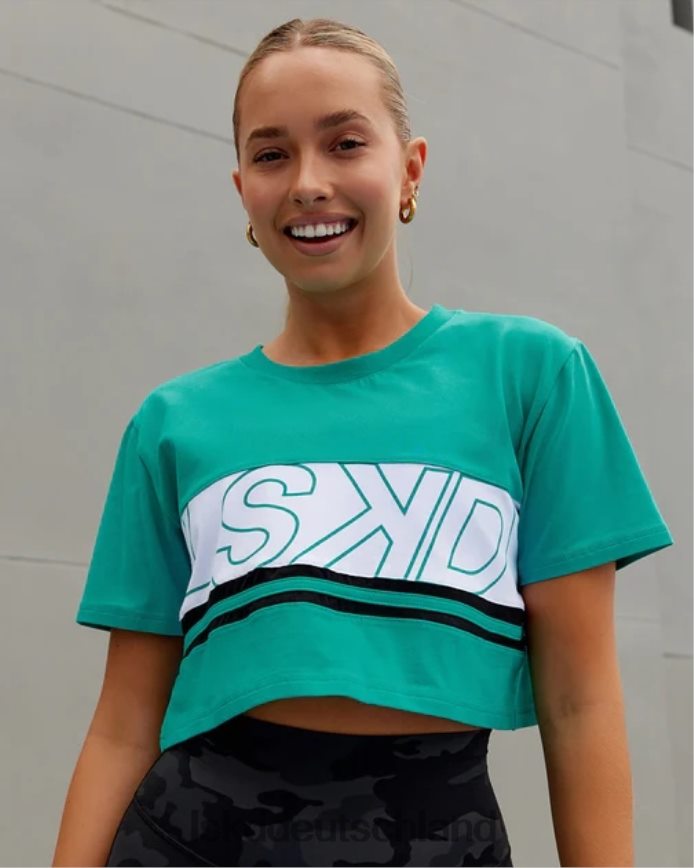 Frauen LSKD Kurzes Line-Up-T-Shirt – Weiß-Hyper-Teal Bekleidung VD2NLV289
