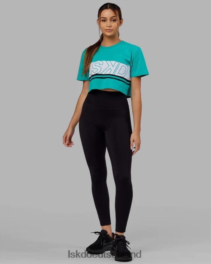 Frauen LSKD Kurzes Line-Up-T-Shirt – Weiß-Hyper-Teal Bekleidung VD2NLV289