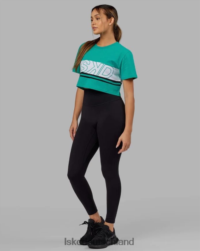 Frauen LSKD Kurzes Line-Up-T-Shirt – Weiß-Hyper-Teal Bekleidung VD2NLV289