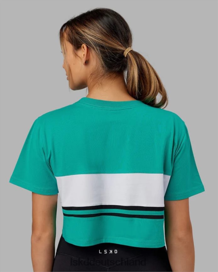Frauen LSKD Kurzes Line-Up-T-Shirt – Weiß-Hyper-Teal Bekleidung VD2NLV289