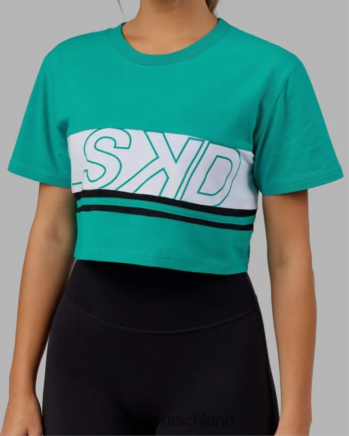 Frauen LSKD Kurzes Line-Up-T-Shirt – Weiß-Hyper-Teal Bekleidung VD2NLV289