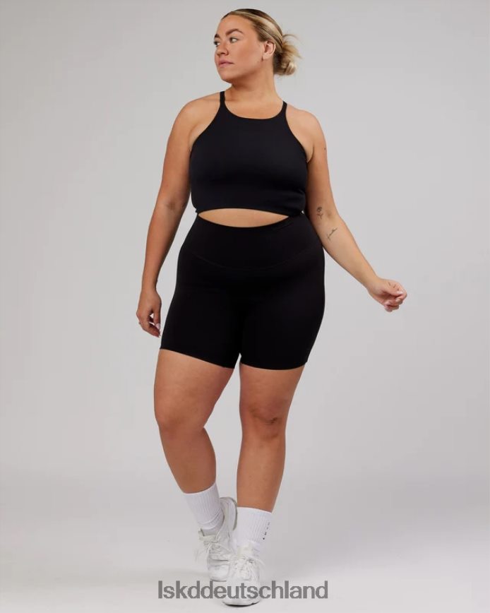 Frauen LSKD Minimales, nahtloses, bauchfreies, geripptes Tanktop – Schwarz Bekleidung VD2NLV130