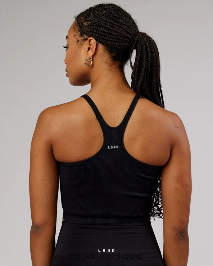 Frauen LSKD Minimales, nahtloses, bauchfreies, geripptes Tanktop – Schwarz Bekleidung VD2NLV130