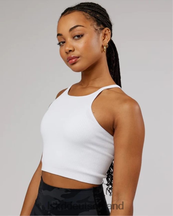 Frauen LSKD Minimales, nahtloses, bauchfreies, geripptes Tanktop – weiß Bekleidung VD2NLV146