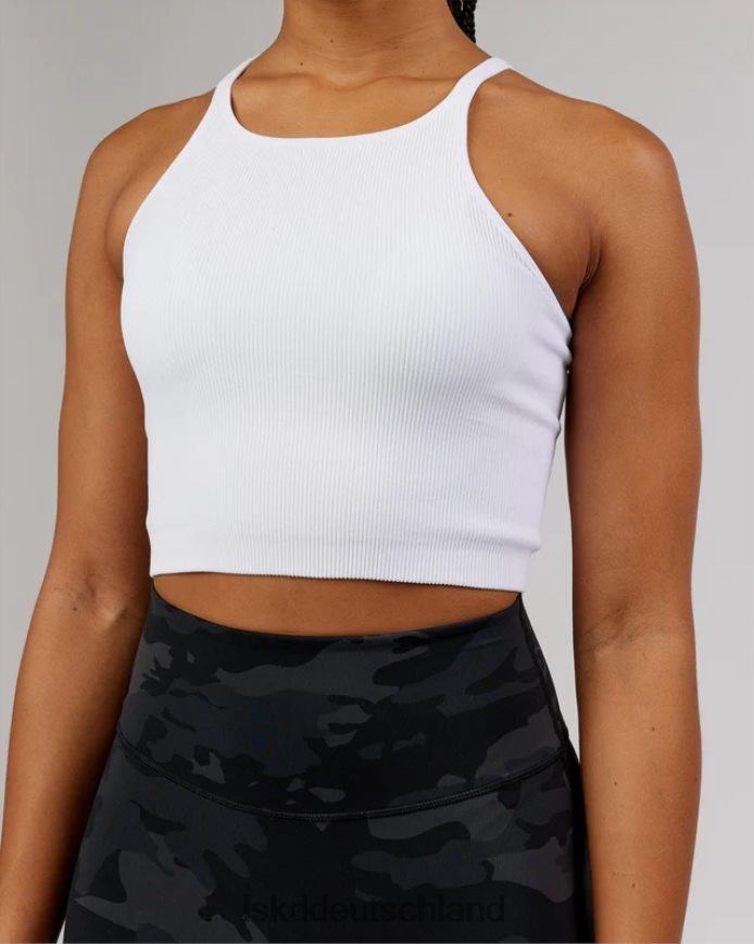 Frauen LSKD Minimales, nahtloses, bauchfreies, geripptes Tanktop – weiß Bekleidung VD2NLV146