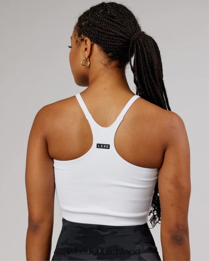 Frauen LSKD Minimales, nahtloses, bauchfreies, geripptes Tanktop – weiß Bekleidung VD2NLV146