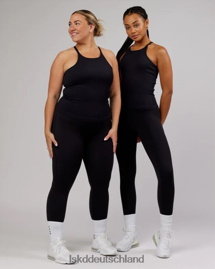 Frauen LSKD Minimales, nahtloses, geripptes Tanktop – Schwarz Bekleidung VD2NLV124