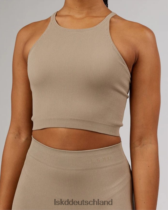Frauen LSKD Minimales, nahtloses, geripptes Tanktop – Taupe Bekleidung VD2NLV200