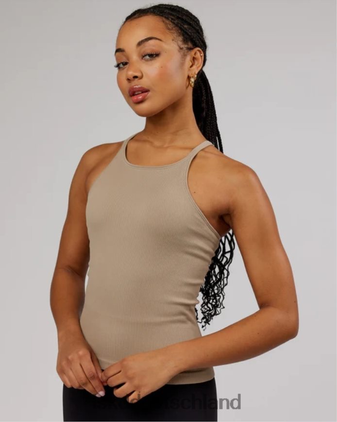 Frauen LSKD Minimales, nahtloses, geripptes Tanktop – Taupe Bekleidung VD2NLV210