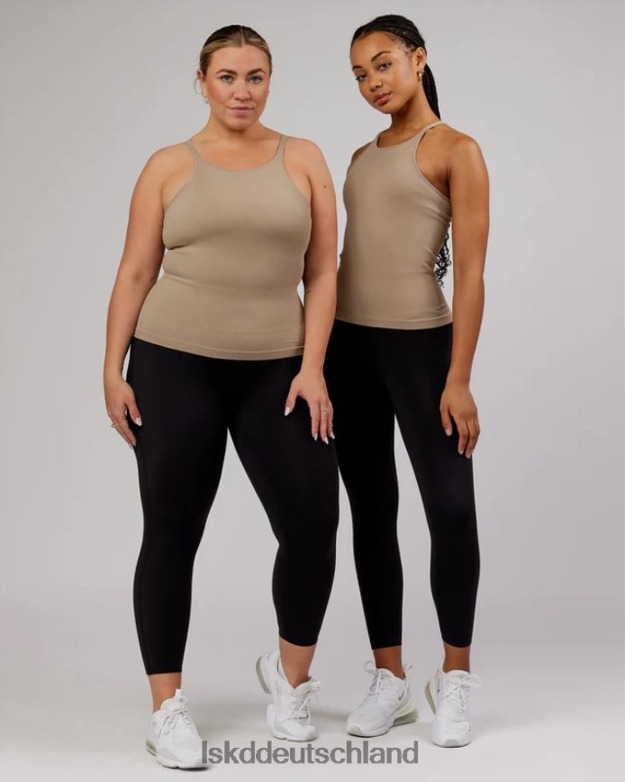 Frauen LSKD Minimales, nahtloses, geripptes Tanktop – Taupe Bekleidung VD2NLV210