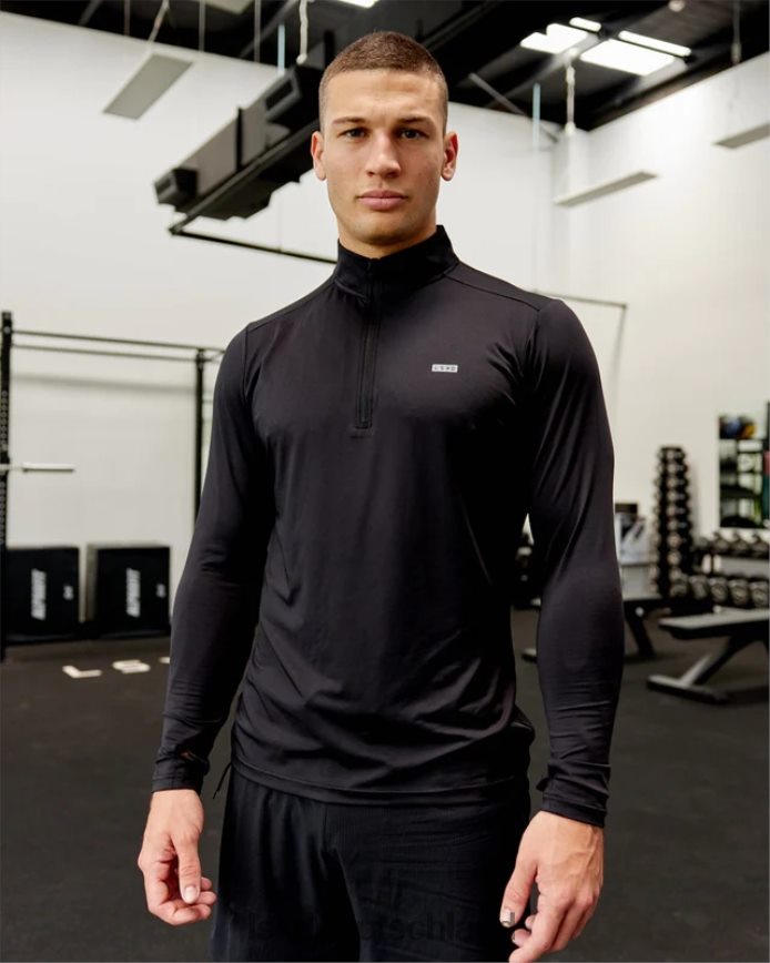 Männer LSKD Stromlinienförmiges Aktiv-Langarmshirt mit 1/4-Reißverschluss – Schwarz Bekleidung VD2NLV984