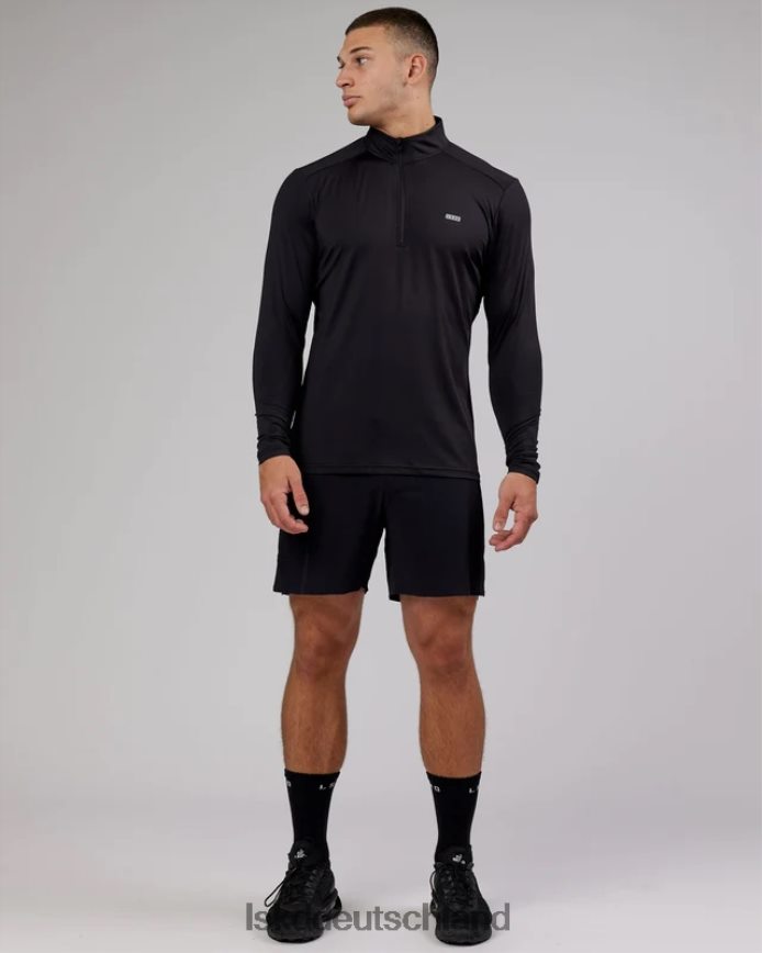 Männer LSKD Stromlinienförmiges Aktiv-Langarmshirt mit 1/4-Reißverschluss – Schwarz Bekleidung VD2NLV984