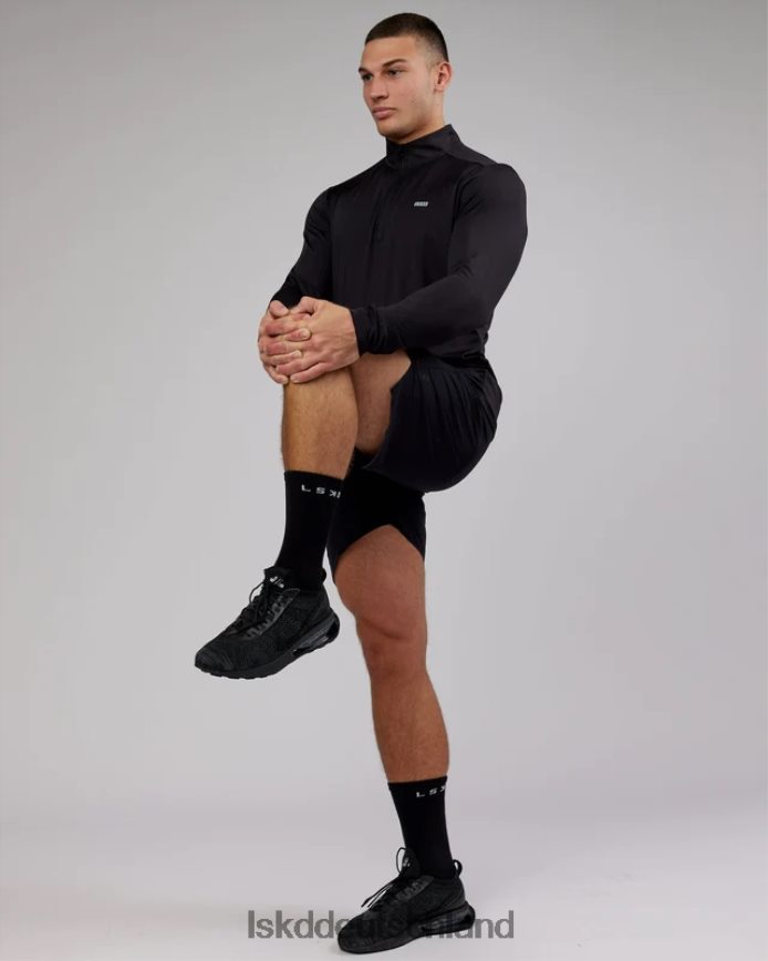Männer LSKD Stromlinienförmiges Aktiv-Langarmshirt mit 1/4-Reißverschluss – Schwarz Bekleidung VD2NLV984
