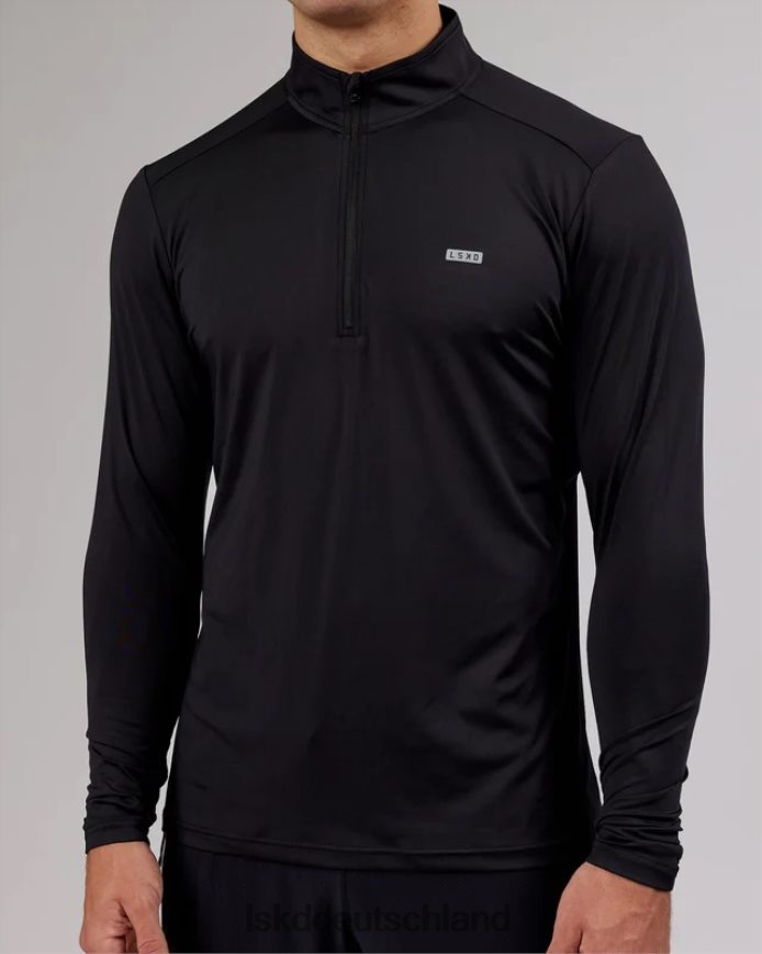 Männer LSKD Stromlinienförmiges Aktiv-Langarmshirt mit 1/4-Reißverschluss – Schwarz Bekleidung VD2NLV984