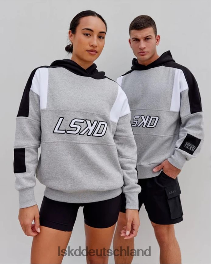 unisex LSKD Slam Kapuzenpullover in Übergröße – Hellgrau meliert-schwarz Bekleidung VD2NLV352