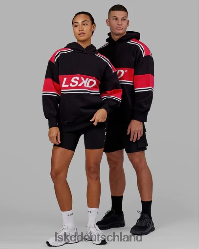 unisex LSKD a-team Kapuzenpullover in Übergröße – Schwarz-Scharlachrot Bekleidung VD2NLV458