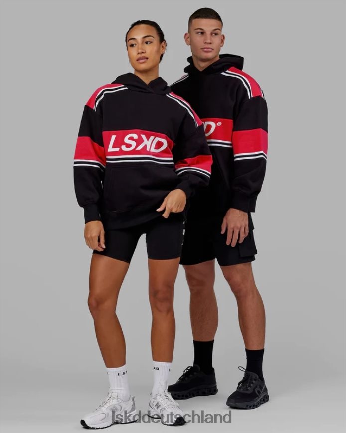 unisex LSKD a-team Kapuzenpullover in Übergröße – Schwarz-Scharlachrot Bekleidung VD2NLV458