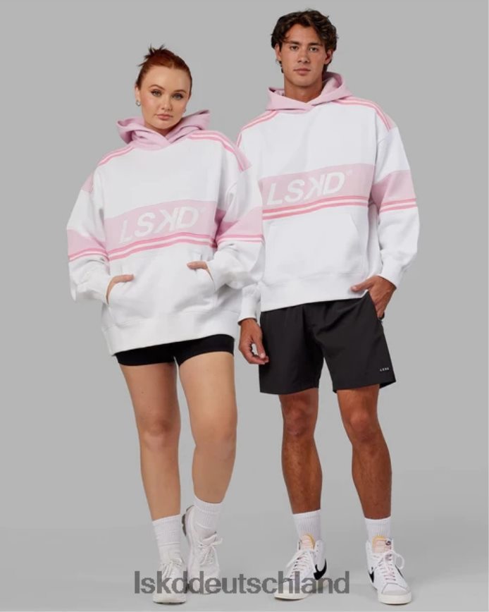 unisex LSKD a-team Kapuzenpullover in Übergröße – Weiß-Blütenblattrosa Bekleidung VD2NLV452