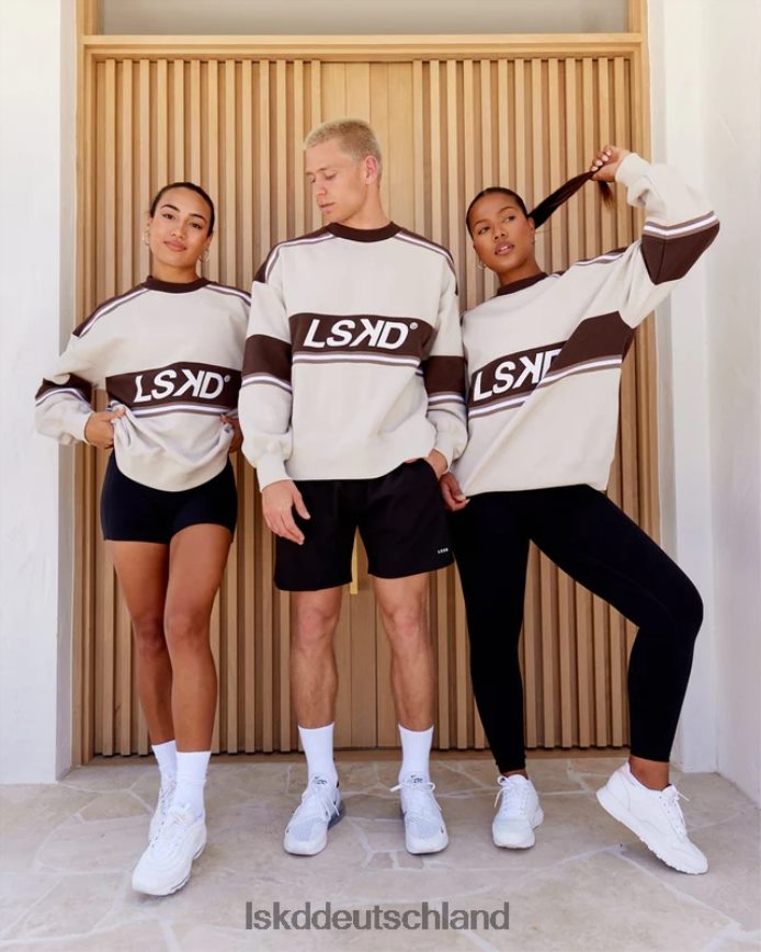 unisex LSKD A-Team-Pullover in Übergröße – Weiß-Deep Taupe Bekleidung VD2NLV410