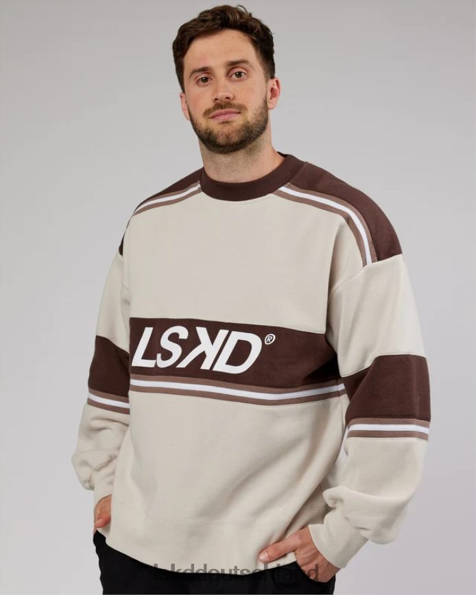 unisex LSKD A-Team-Pullover in Übergröße – Weiß-Deep Taupe Bekleidung VD2NLV410