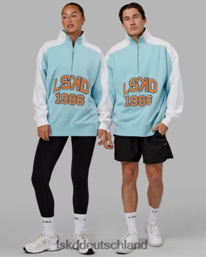 unisex LSKD Alumni-Pullover mit 1/4-Reißverschluss in Übergröße – Kristallblau-Orange-Peeling Bekleidung VD2NLV441