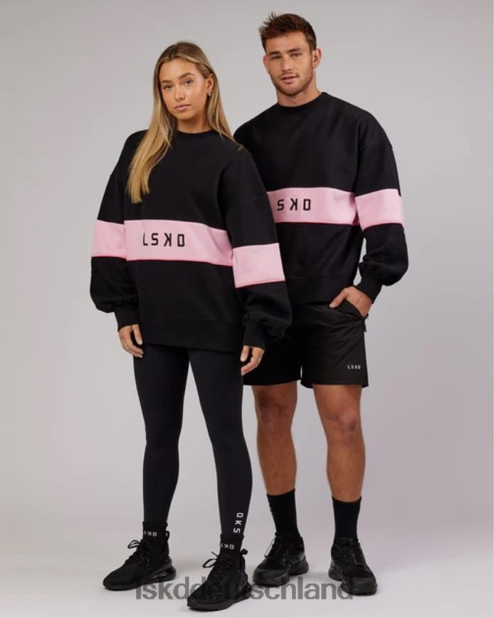 unisex LSKD Extra Time-Pullover in Übergröße – Schwarz-Blütenrosa Bekleidung VD2NLV445