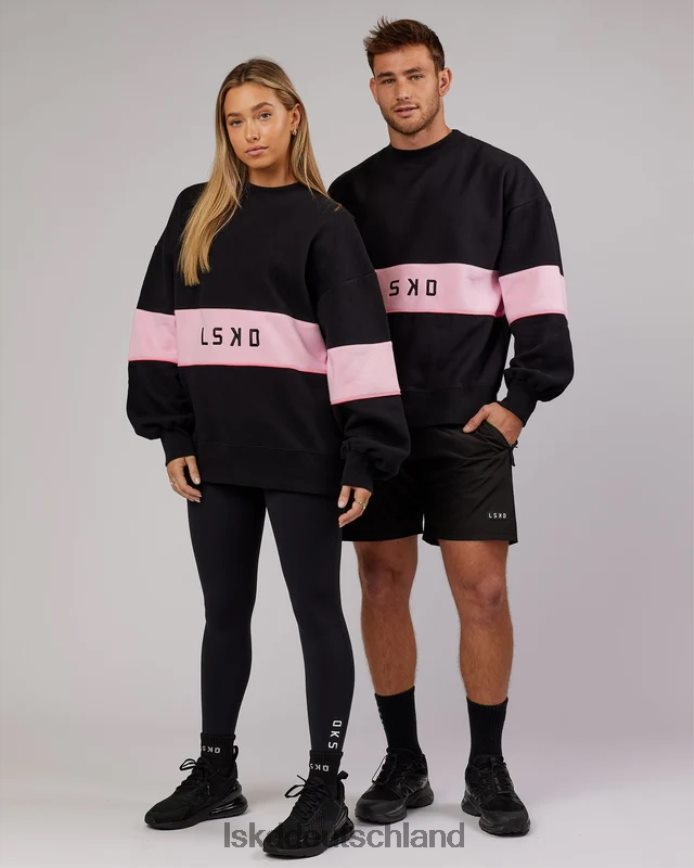 unisex LSKD Extra Time-Pullover in Übergröße – Schwarz-Blütenrosa Bekleidung VD2NLV445