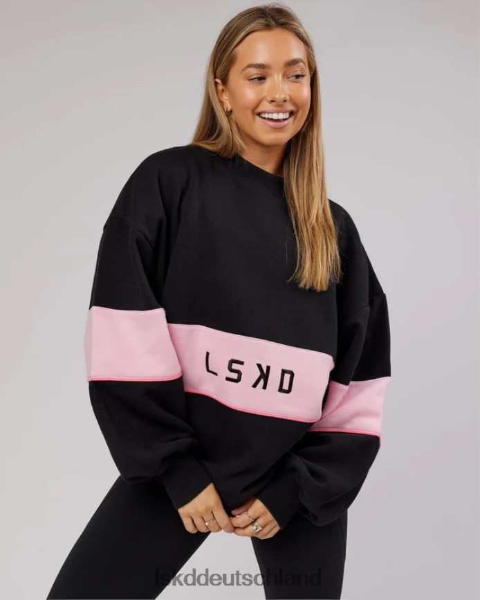 unisex LSKD Extra Time-Pullover in Übergröße – Schwarz-Blütenrosa Bekleidung VD2NLV445