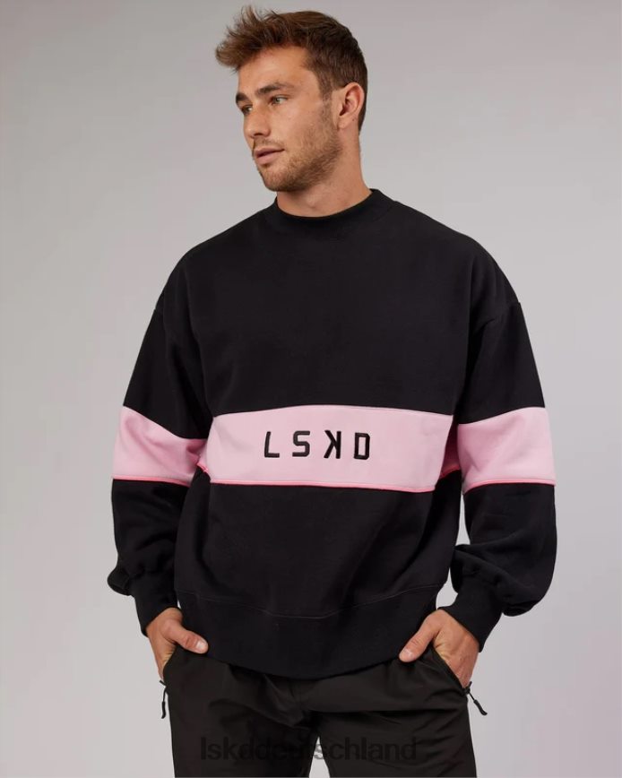unisex LSKD Extra Time-Pullover in Übergröße – Schwarz-Blütenrosa Bekleidung VD2NLV445