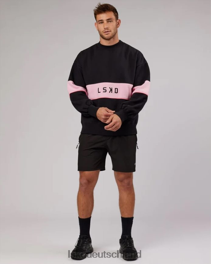 unisex LSKD Extra Time-Pullover in Übergröße – Schwarz-Blütenrosa Bekleidung VD2NLV445