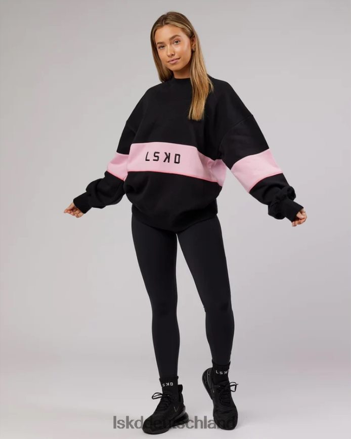 unisex LSKD Extra Time-Pullover in Übergröße – Schwarz-Blütenrosa Bekleidung VD2NLV445