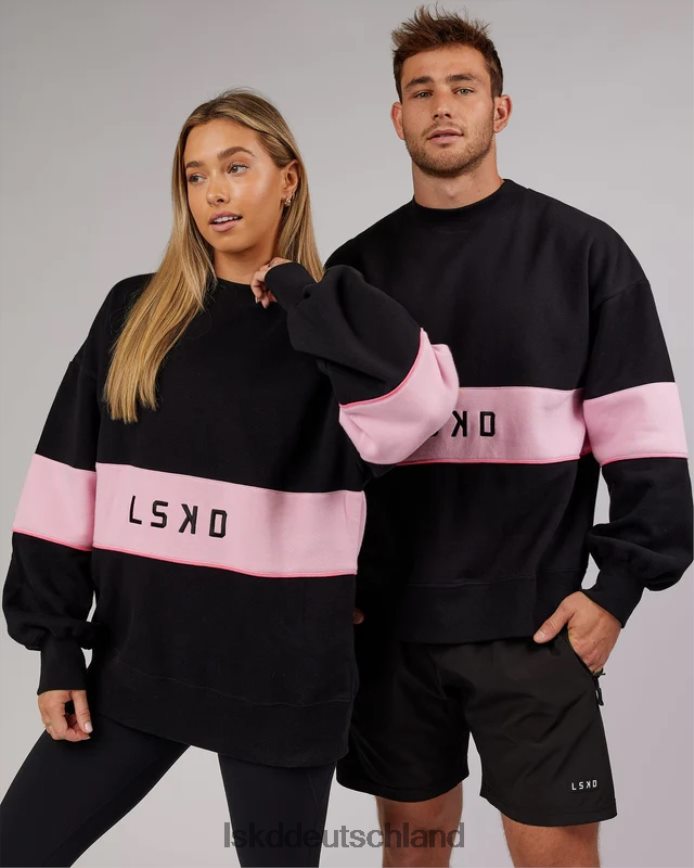 unisex LSKD Extra Time-Pullover in Übergröße – Schwarz-Blütenrosa Bekleidung VD2NLV445