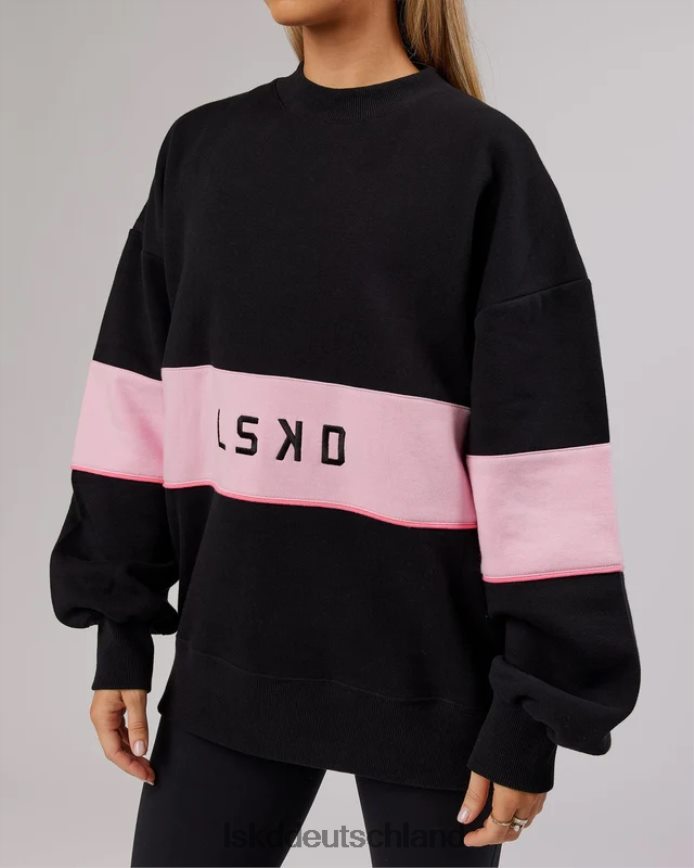 unisex LSKD Extra Time-Pullover in Übergröße – Schwarz-Blütenrosa Bekleidung VD2NLV445