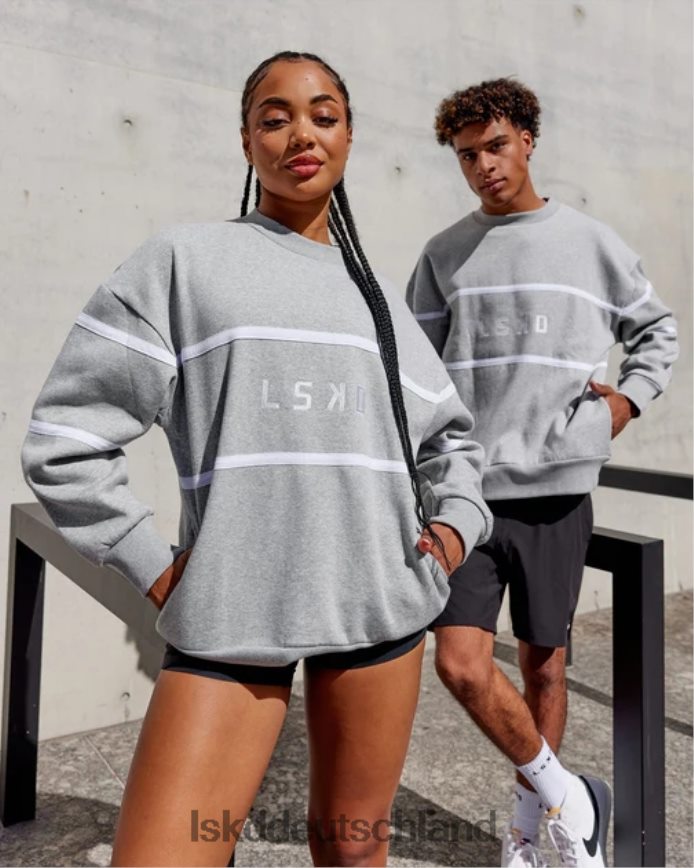 unisex LSKD Paralleler Pullover in Übergröße – Hellgrau meliert Bekleidung VD2NLV377